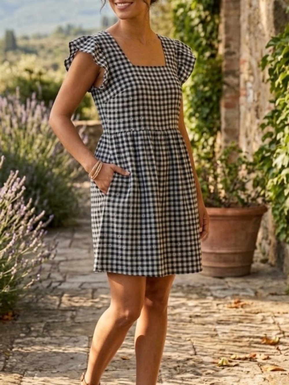 2 Fly horse print ruffle sleeve mini dress fit & flare square neck medium